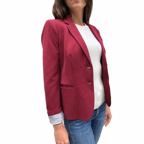 J Crew Schoolboy Jacket Blazer Two Button Lined Notch Lapel Maroon Burgundy Red - Picture 2 of 13